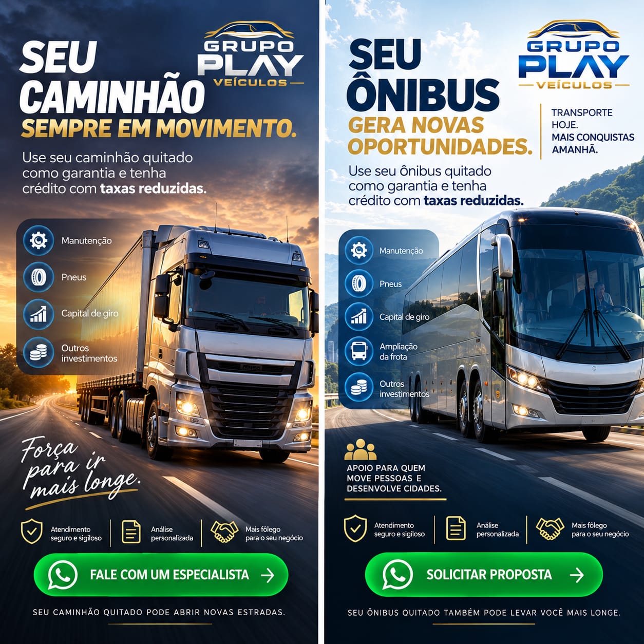 Caminhão em estrada em campanha de crédito para veículos pesados